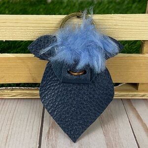 Highland Cow Premium Italian Blue Pebble Leather Keychain Purse Charm Handmade